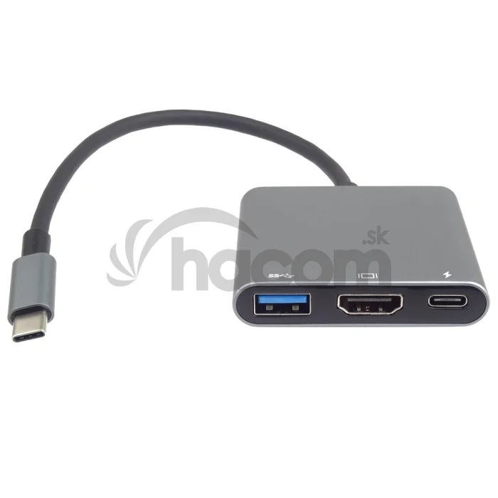 PremiumCord Adaptér USB-C na HDMI + USB3.0 + PD, rozlíšenie 4K a FULL HD 1080p