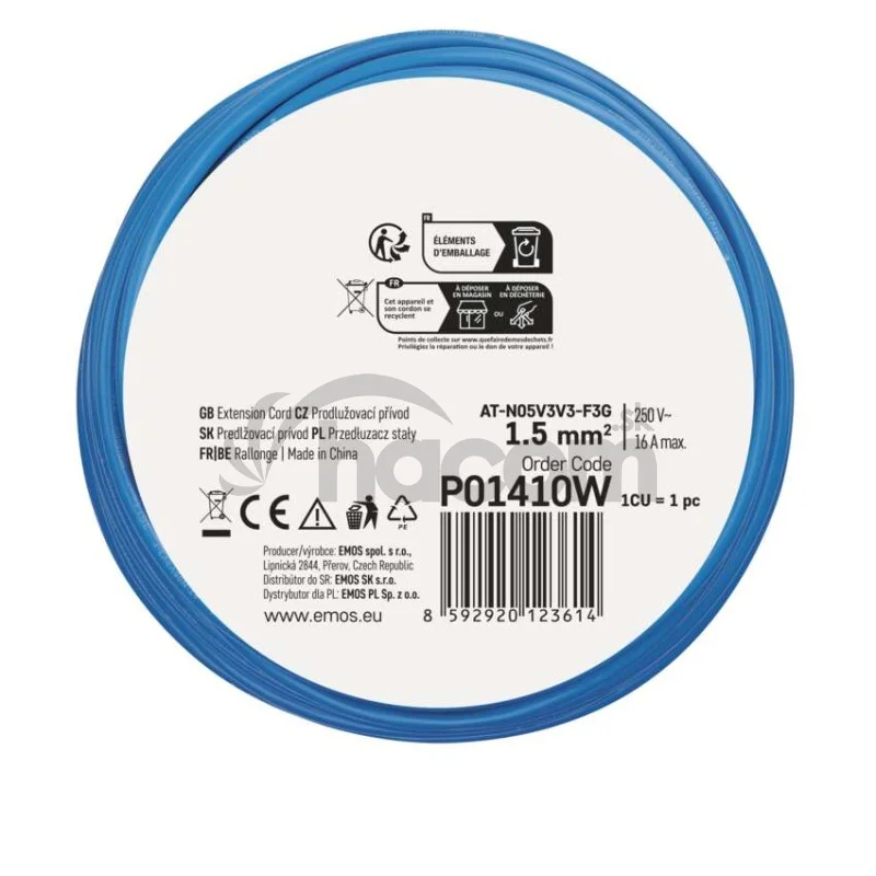 Špeciálny predlžovací kábel 10 m / 1 zásuvka / PVC / 230 V / 1,5 mm2