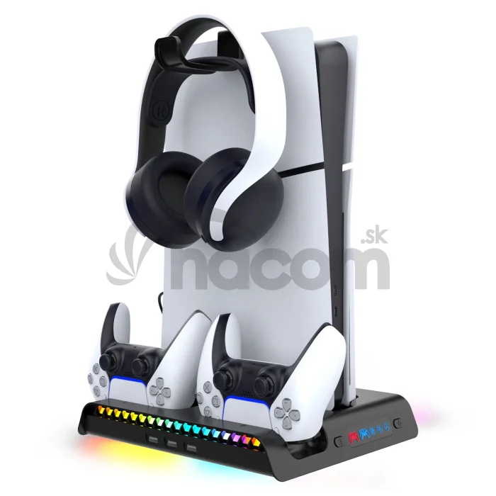 iPega P5S006 Multifunkčný Nabíjací RGB Stojan s Chladením pre PS5 Slim Black