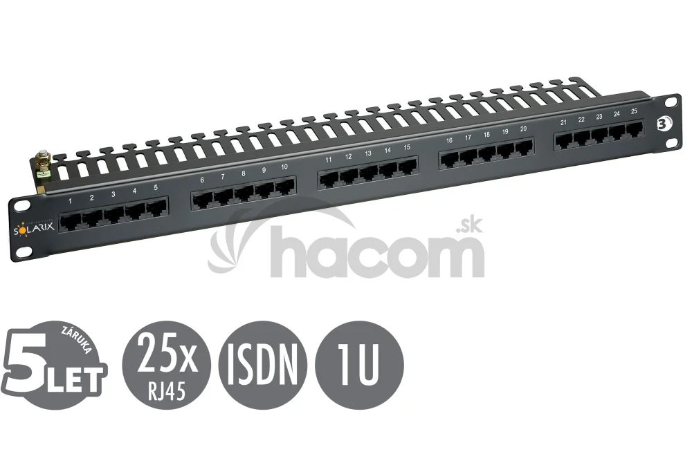 19" ISDN panel Solarix 25 x RJ45 čierny 1U SX25-ISDN-BK