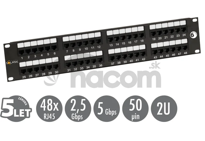 19" patch panel Solarix 48 x RJ45 CAT6 UTP 350 MHz čierny 2U SX48-6-UTP-BK