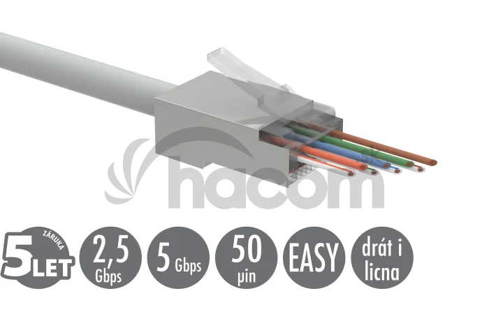 Univerzálny EASY konektor RJ45 CAT5E STP 8p8c na drôt aj licnu SXRJ45-5E-STP-EASY 100ks