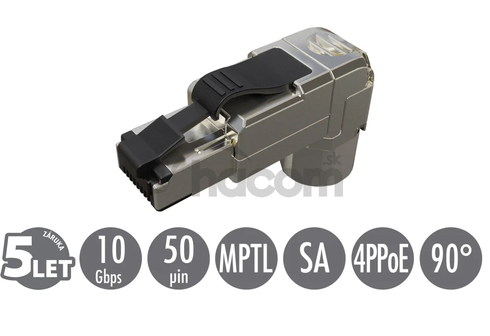 Konektor MPTL 90° RJ45 CAT6A STP samorezný SXRJ45-6A-STP-BK-SA-U
