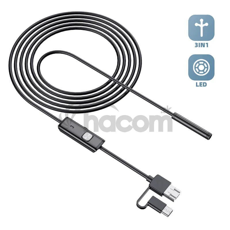 W-star Endoskopická kamera USB UCAM5x2 sonda 5,5mm 2m HD mäkký kábel konektor 3V1 USBC