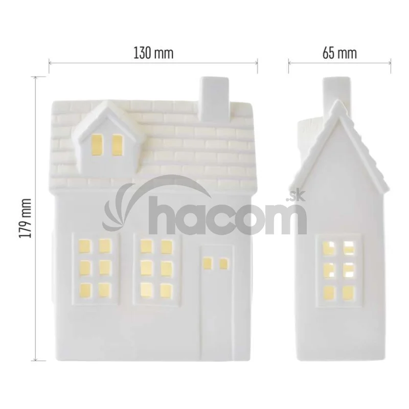 LED keramický domček, 18 cm, 1x CR2032, vnútorná, teplá biela, časovač