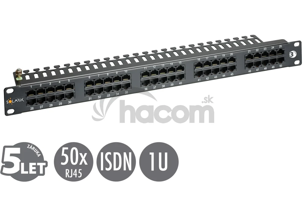 19" ISDN panel Solarix 50 x RJ45 čierny 1U SX50-ISDN-BK