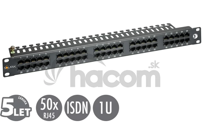 19" ISDN panel Solarix 50 x RJ45 čierny 1U SX50-ISDN-BK