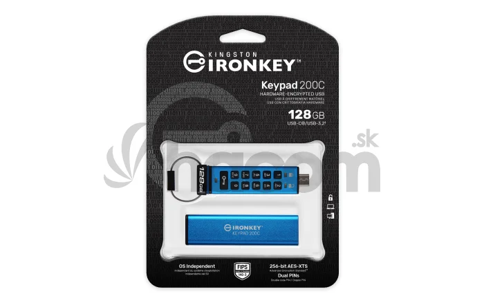 Kingston Ironkey Keypad 200C/128GB/USB 3.0/USB-C/Modrá