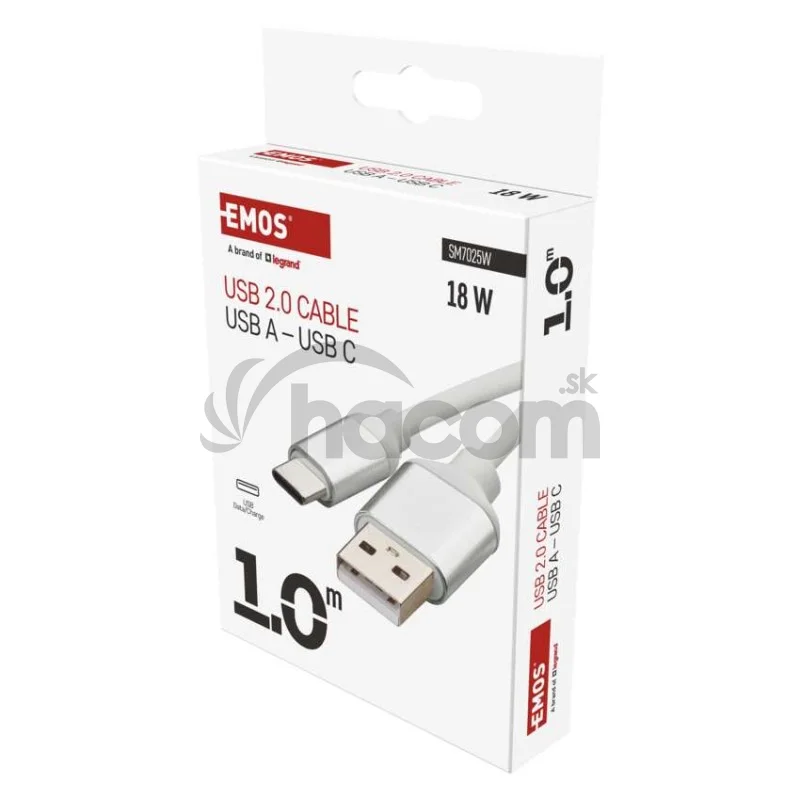 Nabíjací a dátový kábel USB-A 2.0 / USB-C 2.0, 1 m, biely