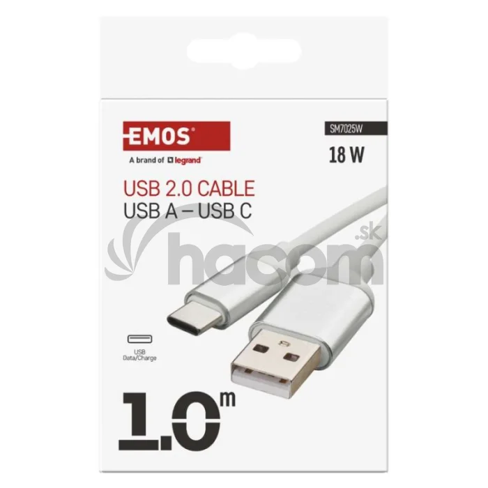 Nabíjací a dátový kábel USB-A 2.0 / USB-C 2.0, 1 m, biely