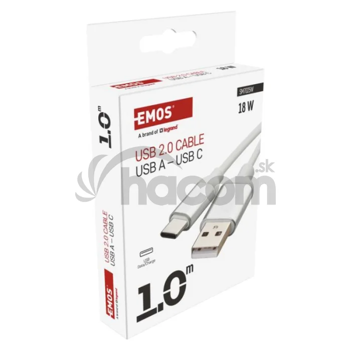 Nabíjací a dátový kábel USB-A 2.0 / USB-C 2.0, 1 m, biely