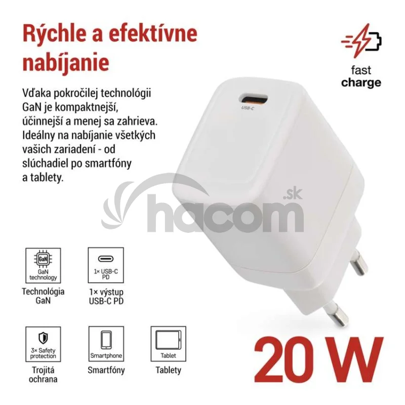 Univerzálny USB adaptér GaN do siete PD 20 W max.