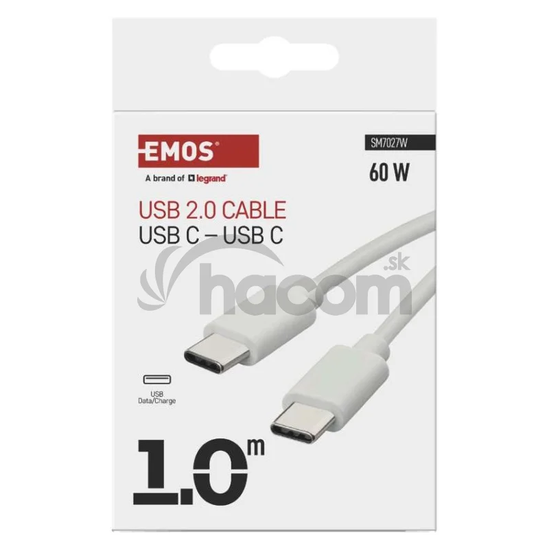 Nabíjací a dátový kábel USB-C 2.0 / USB-C 2.0, 1 m, biely