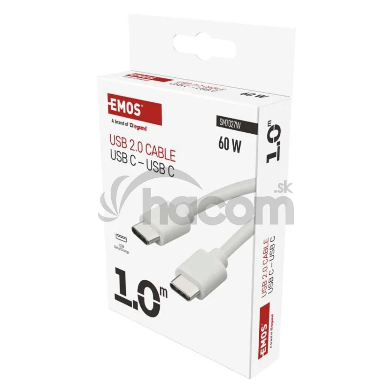 Nabíjací a dátový kábel USB-C 2.0 / USB-C 2.0, 1 m, biely