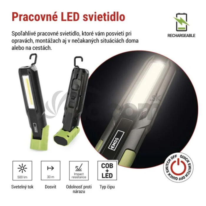 Nabíjacie prac. svietidlo COB LED+LED P4546, 500 lm, 2000 mAh