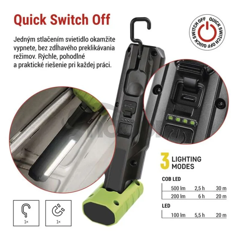 Nabíjacie prac. svietidlo COB LED+LED P4546, 500 lm, 2000 mAh