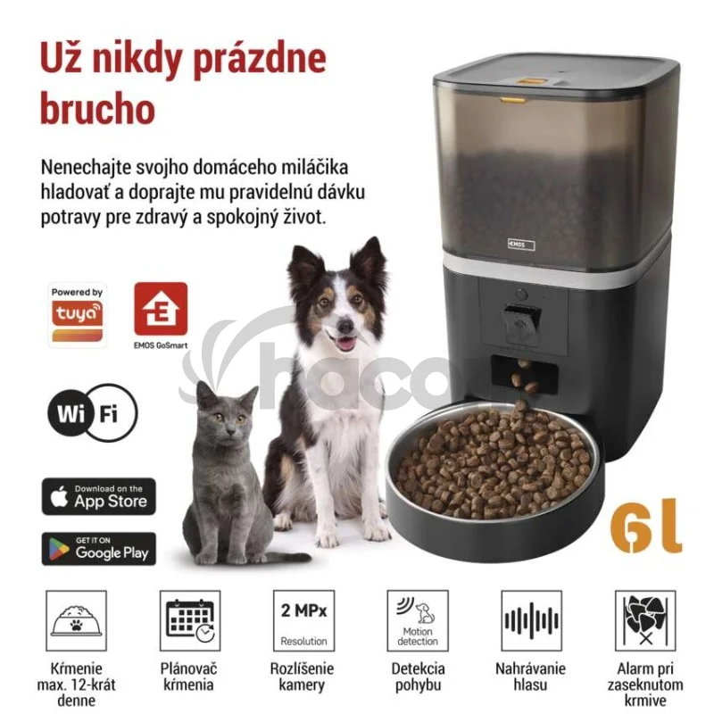 GoSmart dávkovač krmiva Pet Care s kamerou, 6 l, čierny, Wi-Fi
