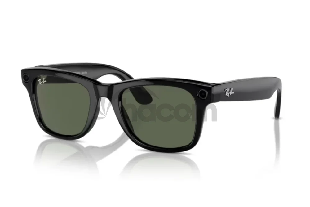 Meta Ray-Ban Gen1 Wayfarer, Shiny Black, G15 Green LARGE