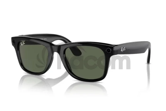 Meta Ray-Ban Gen1 Wayfarer, Shiny Black, G15 Green LARGE
