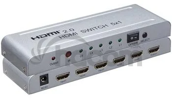 PremiumCord 4Kx2K@60Hz HDMI switch 5:1 kovový s diaľkovým ovládačom a napájacím adaptérom