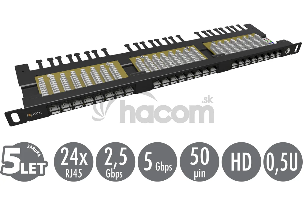 19" patch panel Solarix 24xRJ45 CAT6 UTP s vyväzovacou lištou čierny 0,5 U SX24HD-6-UTP-BK