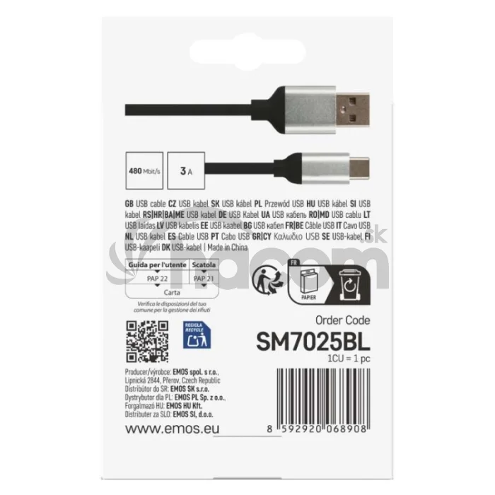 Nabíjací a dátový kábel USB-A 2.0 / USB-C 2.0, 1 m, čierny