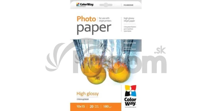 Fotopapier COLORWAY, vysoký lesk 10x15, 180g/m2, 20 listov
