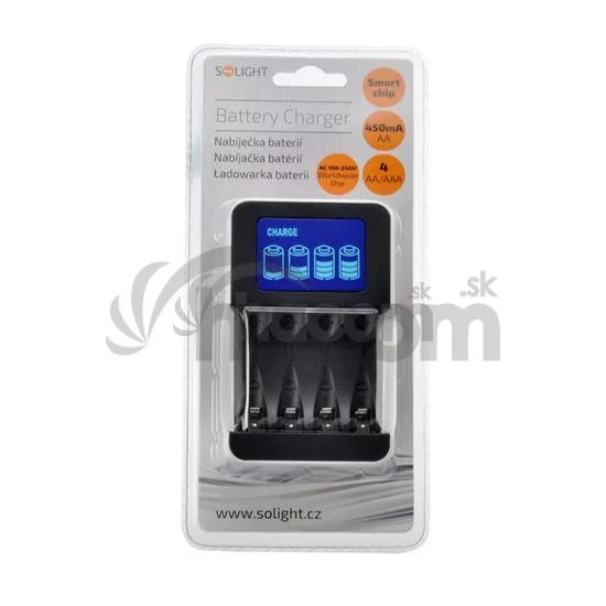 Solight nabíjačka s LCD displejom, AC 230V, 450mA, 4 kanály, AA/AAA, riadená mikroprocesorom