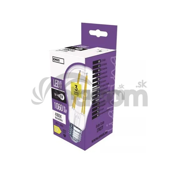 Emos LED žiarovka Filament A60 7W E27 neutrálna biela Z74271