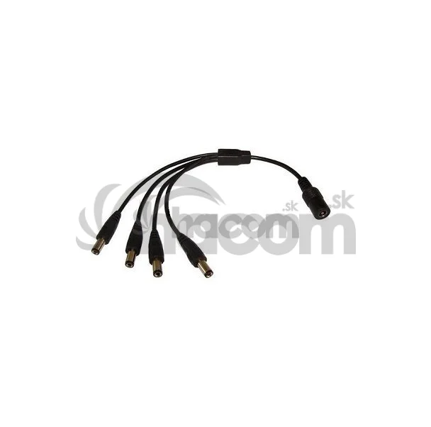 DC rozbočovač pre CCTV 2,1/5,5 Z - 4x2,1/5,5 K s vodičmi,čierný