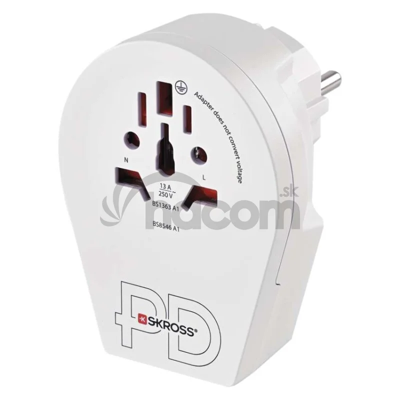 Cestovný univerzálny adaptér pre cudzincov do strednej Európy, 1×USB-C, 1×USB-A