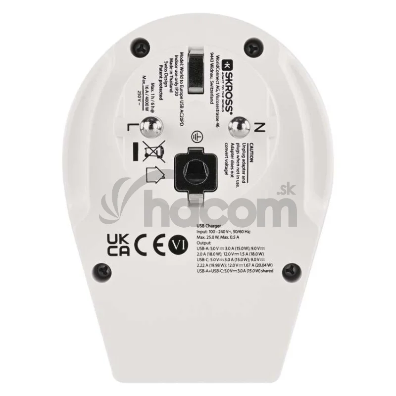 Cestovný univerzálny adaptér pre cudzincov do strednej Európy, 1×USB-C, 1×USB-A