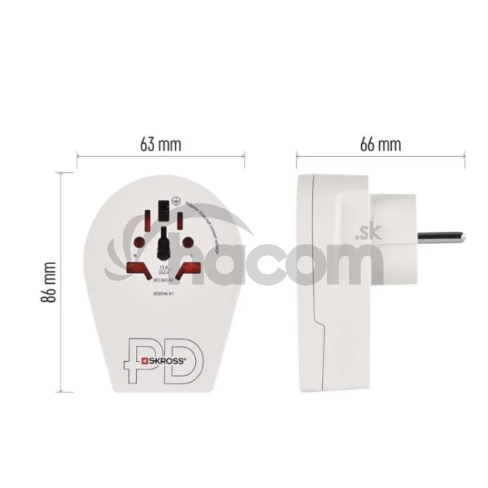 Cestovný univerzálny adaptér pre cudzincov do strednej Európy, 1×USB-C, 1×USB-A