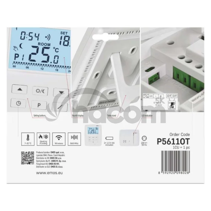 Izbový programovateľný bezdrôtový OpenTherm termostat P5611OT
