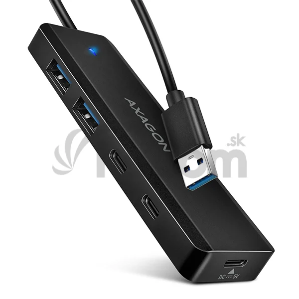 AXAGON HUE-C2A, 4× USB 5Gbps TRAVEL hub, 2× USB-A + 2× USB-C, USB-C napájanie, kábel USB-A 19cm