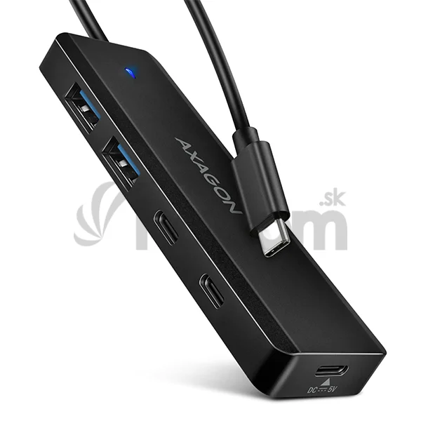 AXAGON HUE-C2C, 4× USB 5Gbps TRAVEL hub, 2× USB-A + 2× USB-C, USB-C napájanie, kábel USB-C 19cm