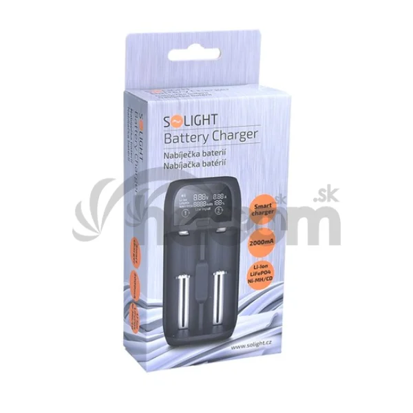 Solight nabíjačka batérií Li-Ion, LiFePO4, Ni-MH/CD, AA, AAA, 18650, 2000mA, 2 kanály, LCD displej DN27