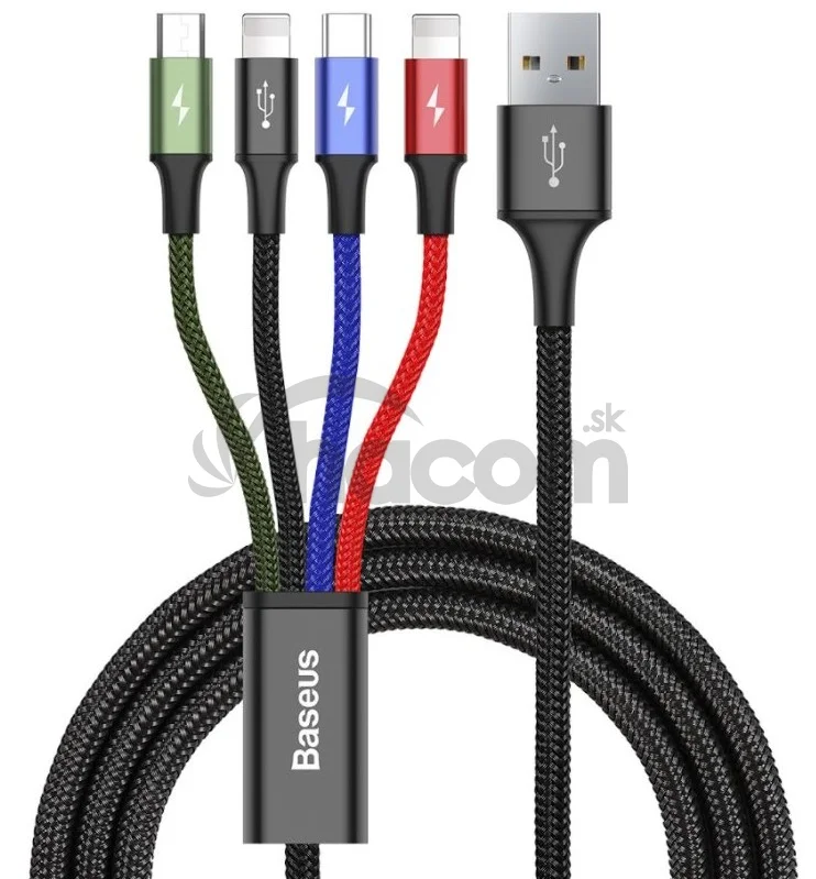 Baseus dátový kábel 4v1 microUSB+USB-C+2xLightning 1,2m 3,5A čierny