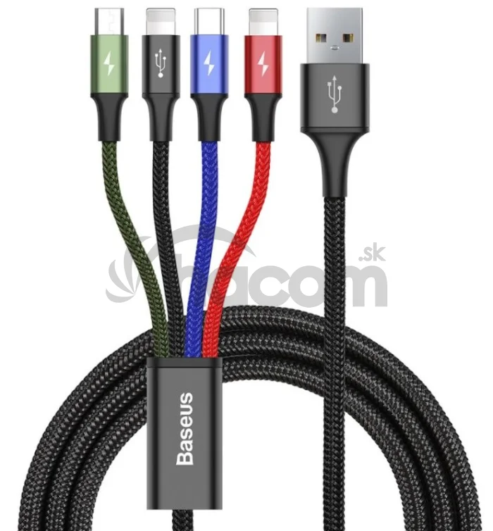 Baseus dátový kábel 4v1 microUSB+USB-C+2xLightning 1,2m 3,5A čierny
