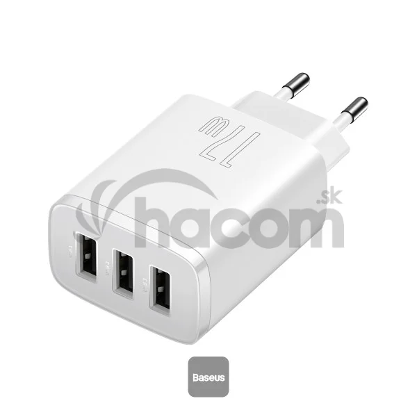 Baseus nabíjačka do siete Compact 3xUSB 17W biela
