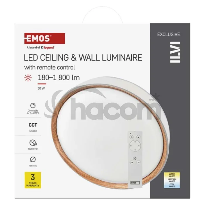 LED nástenné svietidlo ILVI, kruhové, 30 W, stmievateľné so zmenou CCT, biela + drevo