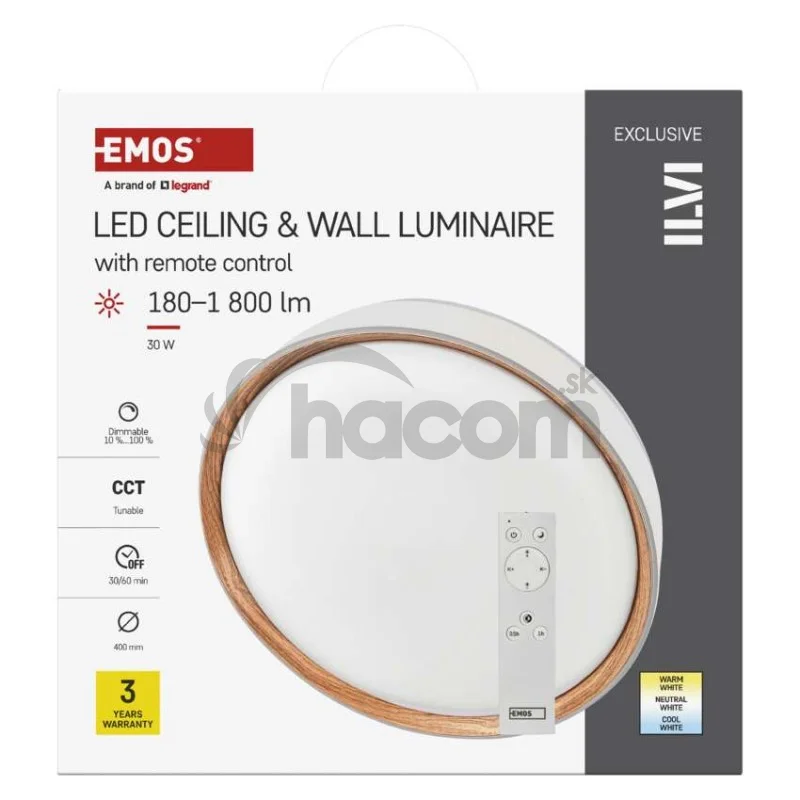 LED nástenné svietidlo ILVI, kruhové, 30 W, stmievateľné so zmenou CCT, biela + drevo