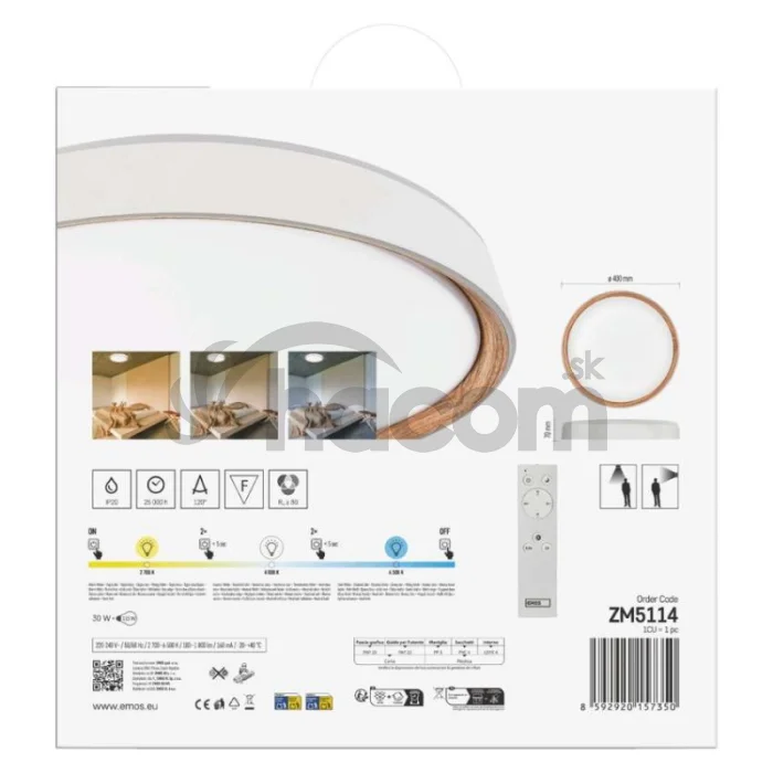 LED nástenné svietidlo ILVI, kruhové, 30 W, stmievateľné so zmenou CCT, biela + drevo