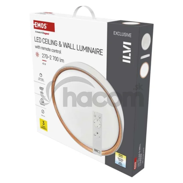 LED nástenné svietidlo ILVI, kruhové 45 W, stmievateľné so zmenou CCT, biela + drevo