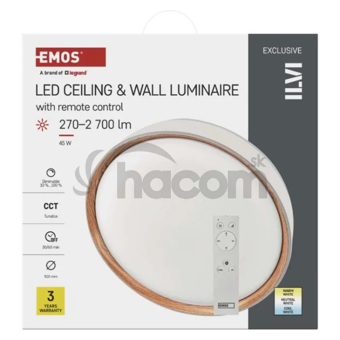 LED nástenné svietidlo ILVI, kruhové 45 W, stmievateľné so zmenou CCT, biela + drevo