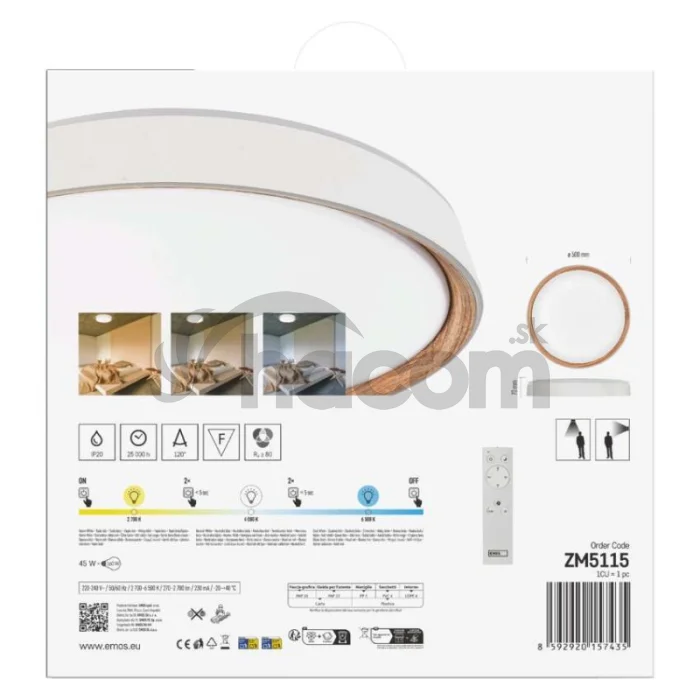 LED nástenné svietidlo ILVI, kruhové 45 W, stmievateľné so zmenou CCT, biela + drevo