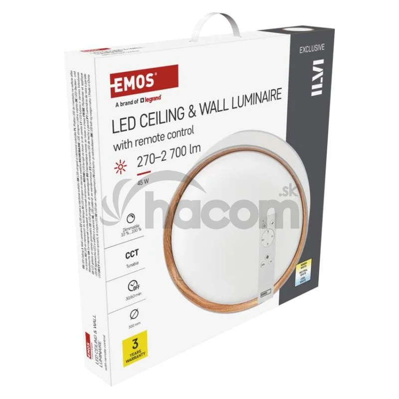 LED nástenné svietidlo ILVI, kruhové 45 W, stmievateľné so zmenou CCT, biela + drevo