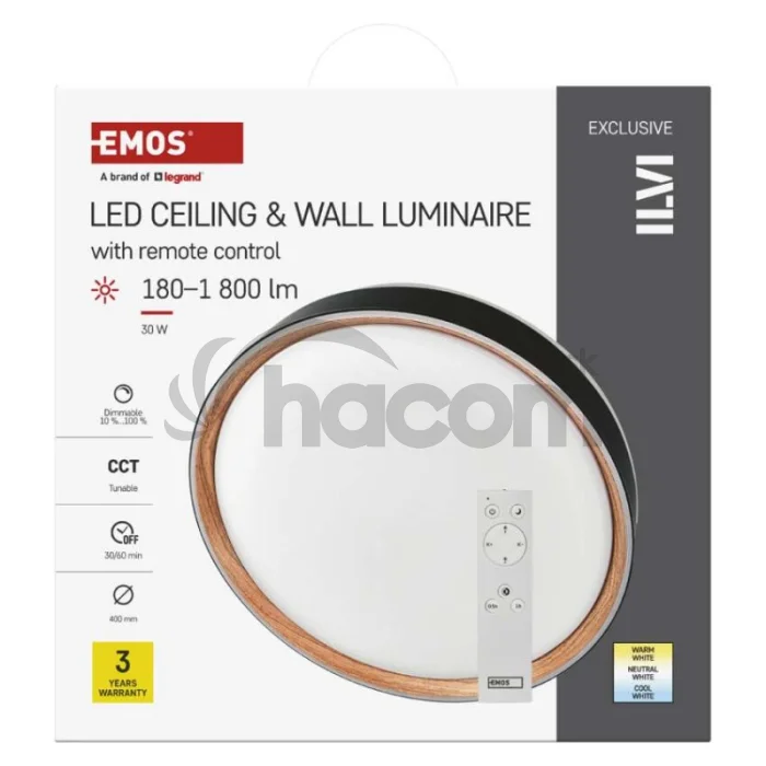 LED nástenné svietidlo ILVI, kruhové 30 W, stmievanie + CCT, čierna + drevo