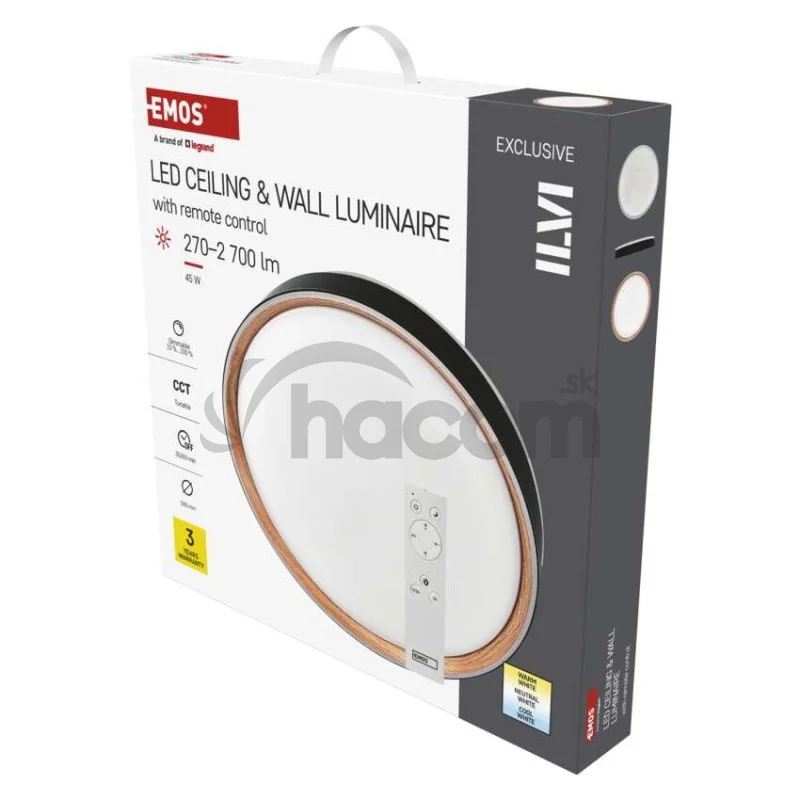 LED nástenné svietidlo ILVI, kruhové 45 W, stmievanie + CCT, čierna + drevo