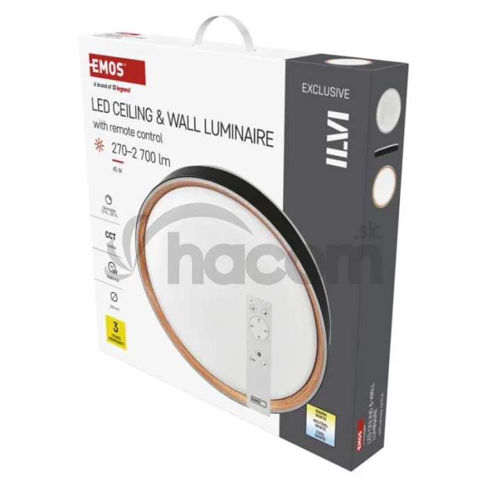 LED nástenné svietidlo ILVI, kruhové 45 W, stmievanie + CCT, čierna + drevo
